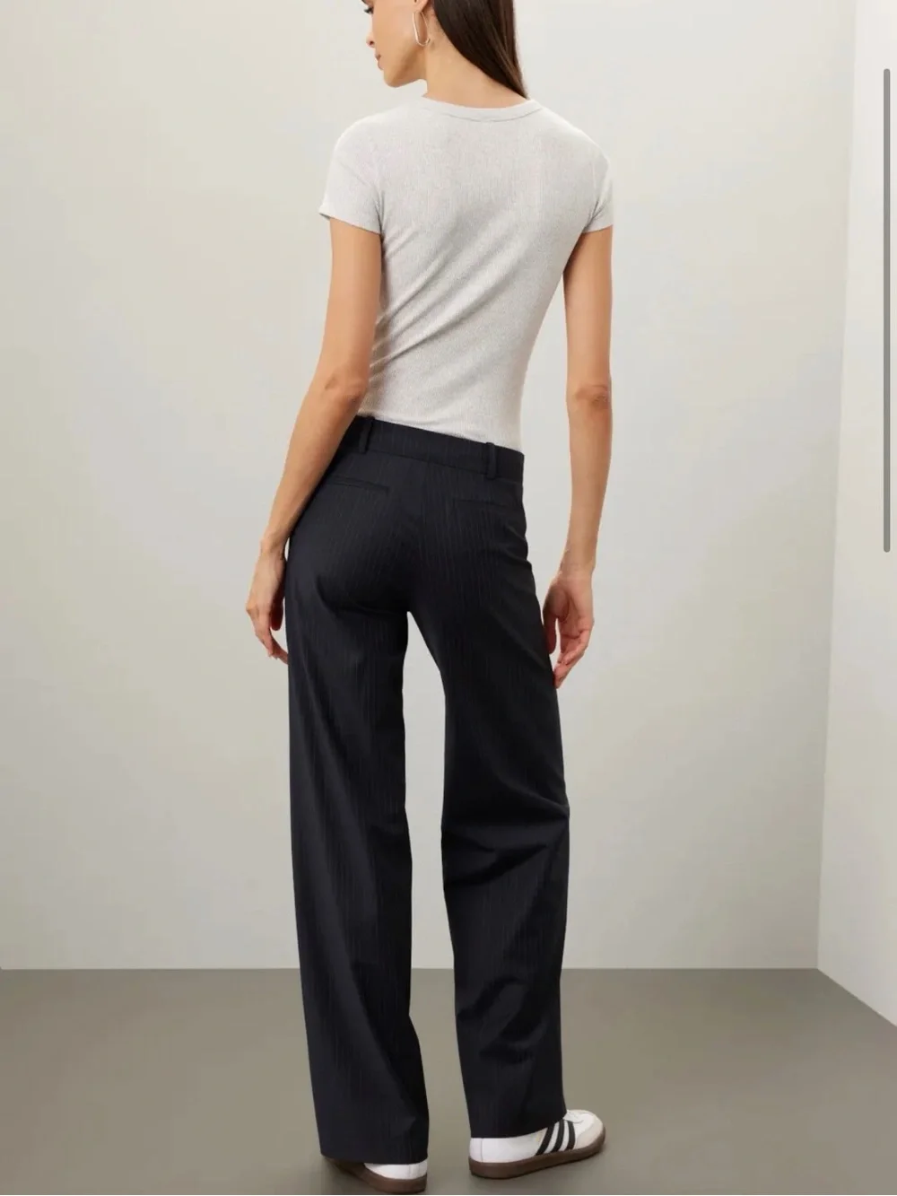 Ba&sh Navy Blue Pinstipe Trousers EUC size 4 - Picture 2 of 11